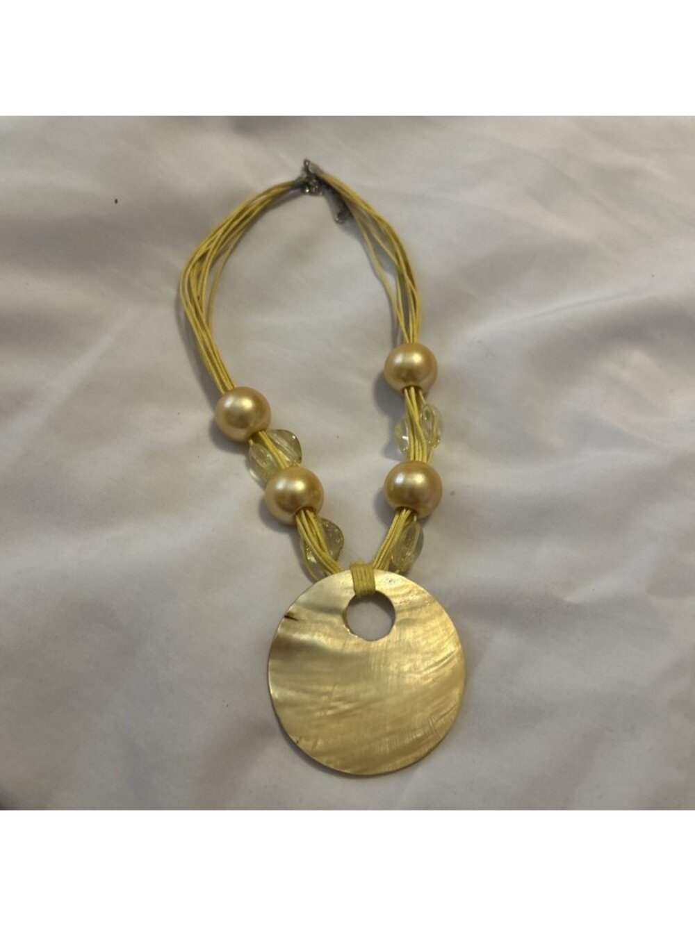 Mother Of Pearl Dyed Yellow Round Pendant Chunky Yellow Large Bead Necklace